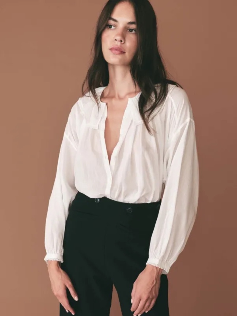 DOEN jana blouse ruffle collar in salt 100% organic cotton XS